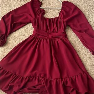 Elegant Burgundy Long Sleeve Dress
